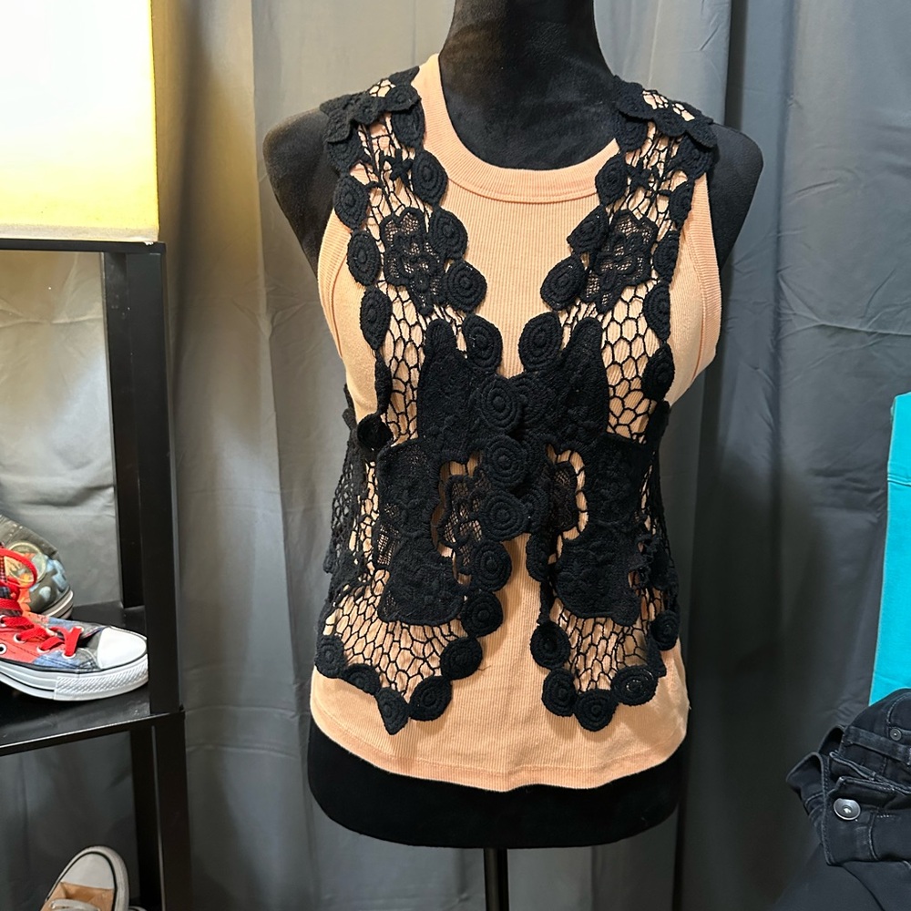 Mudd Tan Black Embellished Sleeveless Vest